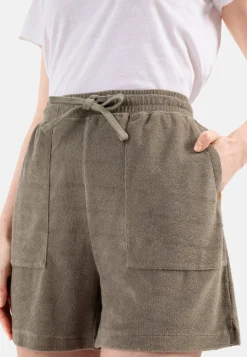 Damen Camel Active Hosen^Frottee Shorts mit Kordelzug