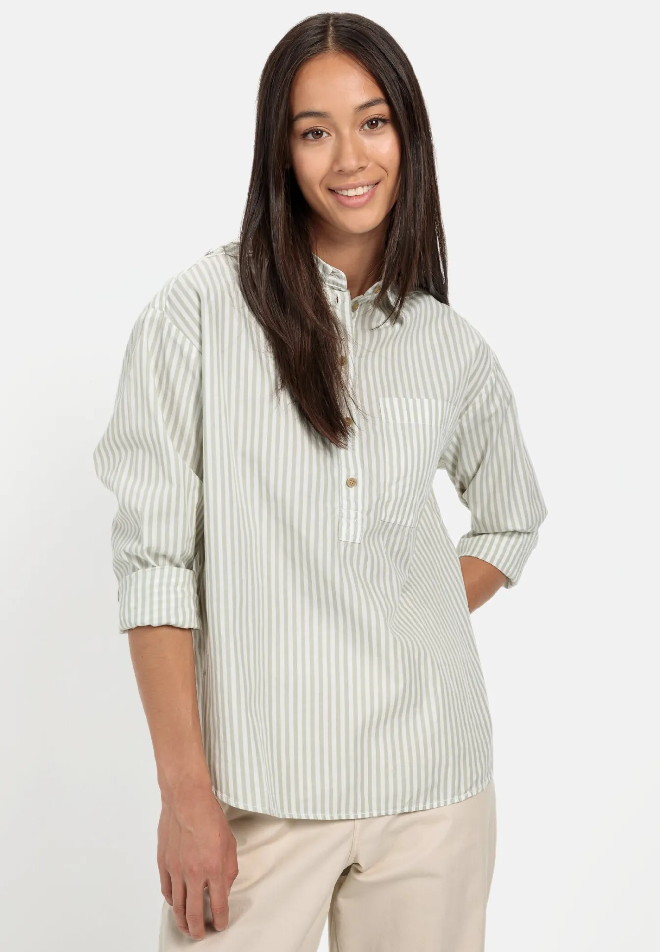 Damen Camel Active Blusen^Gestreifte Bluse aus reiner Baumwolle