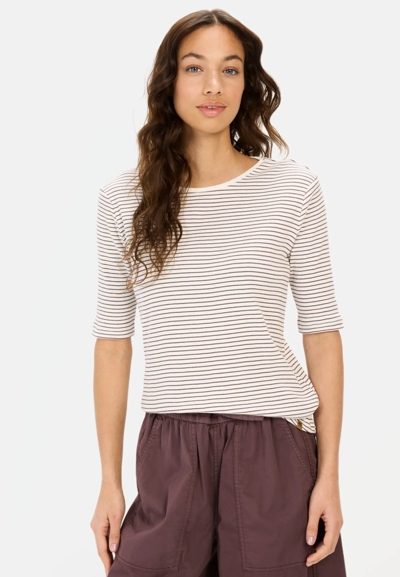 Damen Camel Active T-Shirts & Polos^Gestreiftes Rundhals T-Shirt aus reiner Baumwolle