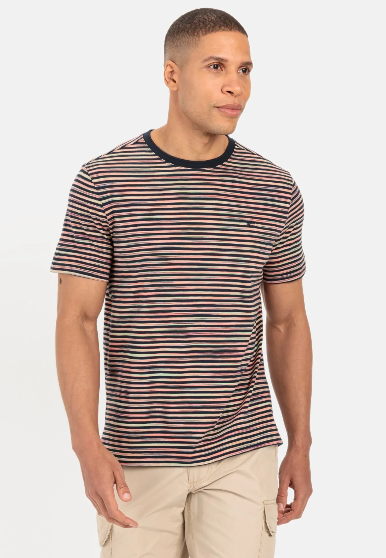 Herren Camel Active T-Shirts & Polos^Gestreiftes Rundhals T-Shirt aus reiner Baumwolle