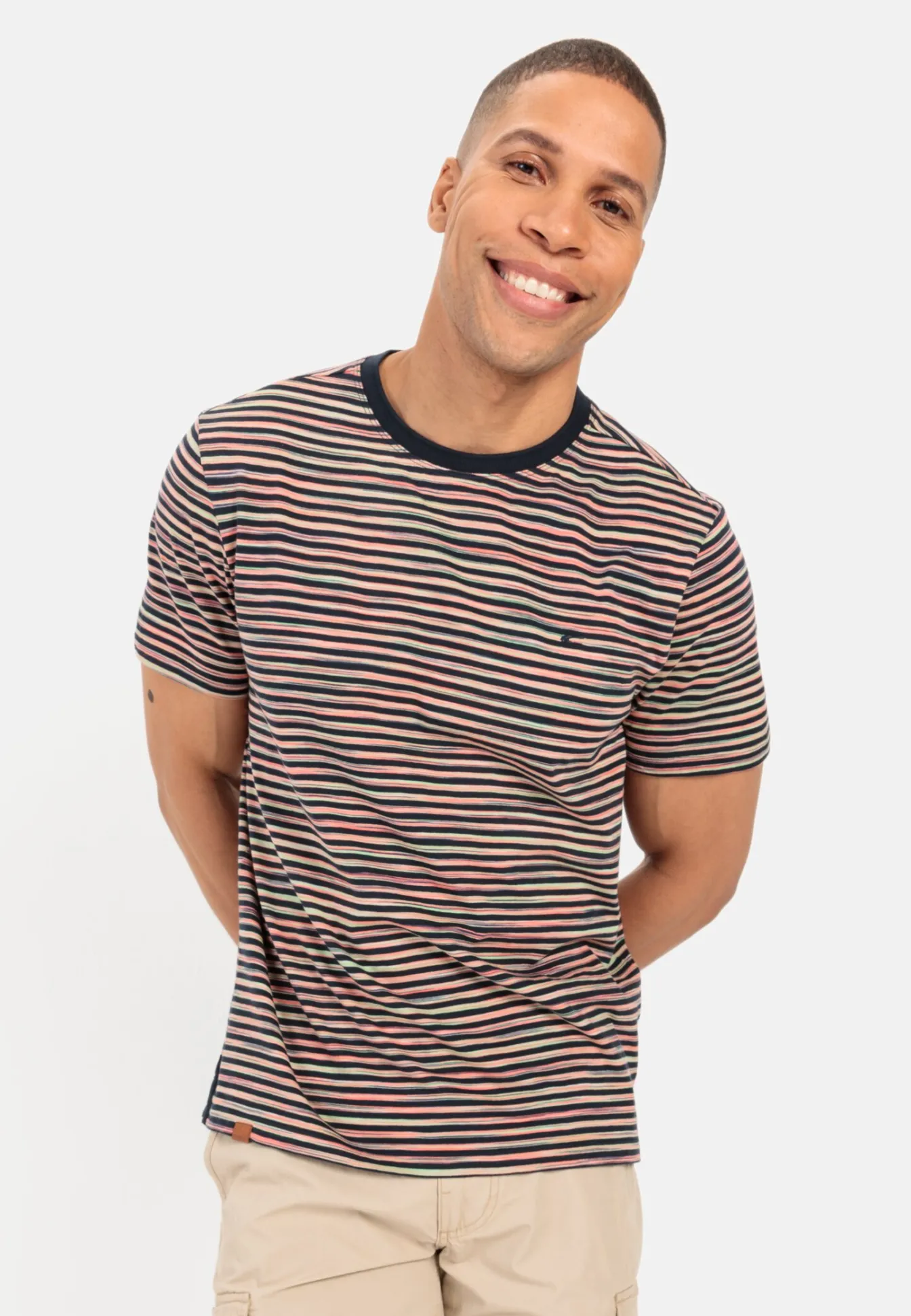 Herren Camel Active T-Shirts & Polos^Gestreiftes Rundhals T-Shirt aus reiner Baumwolle