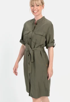 Damen Camel Active Kleider^Halbarm Kleid mit Stehkragen