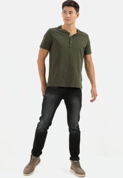 Herren Camel Active T-Shirts & Polos^Henley Shirt mit kurzem Arm aus reiner Baumwolle