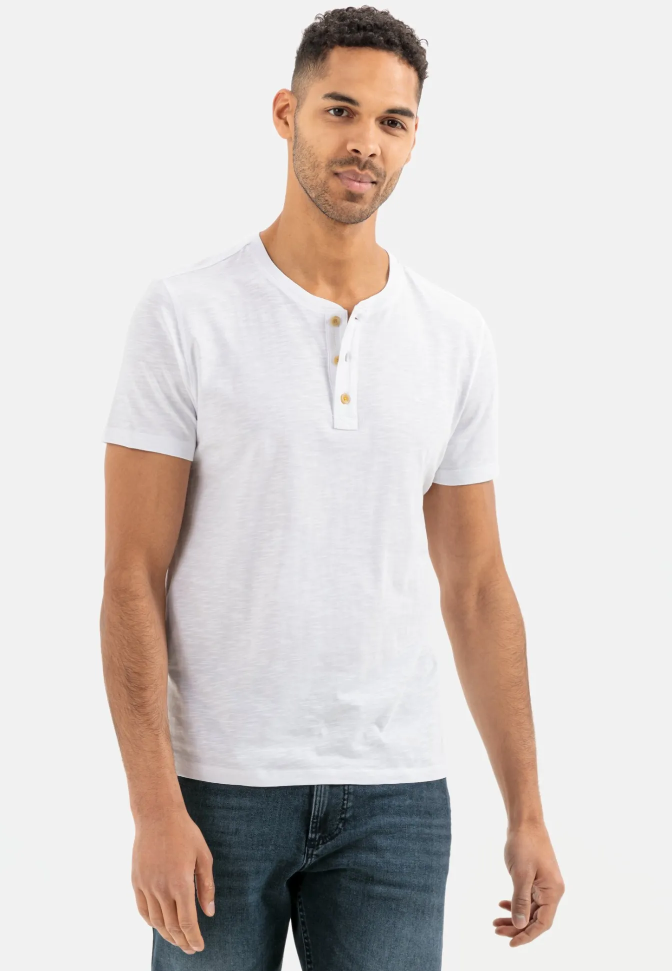 Herren Camel Active T-Shirts & Polos^Henley Shirt mit kurzem Arm aus reiner Baumwolle