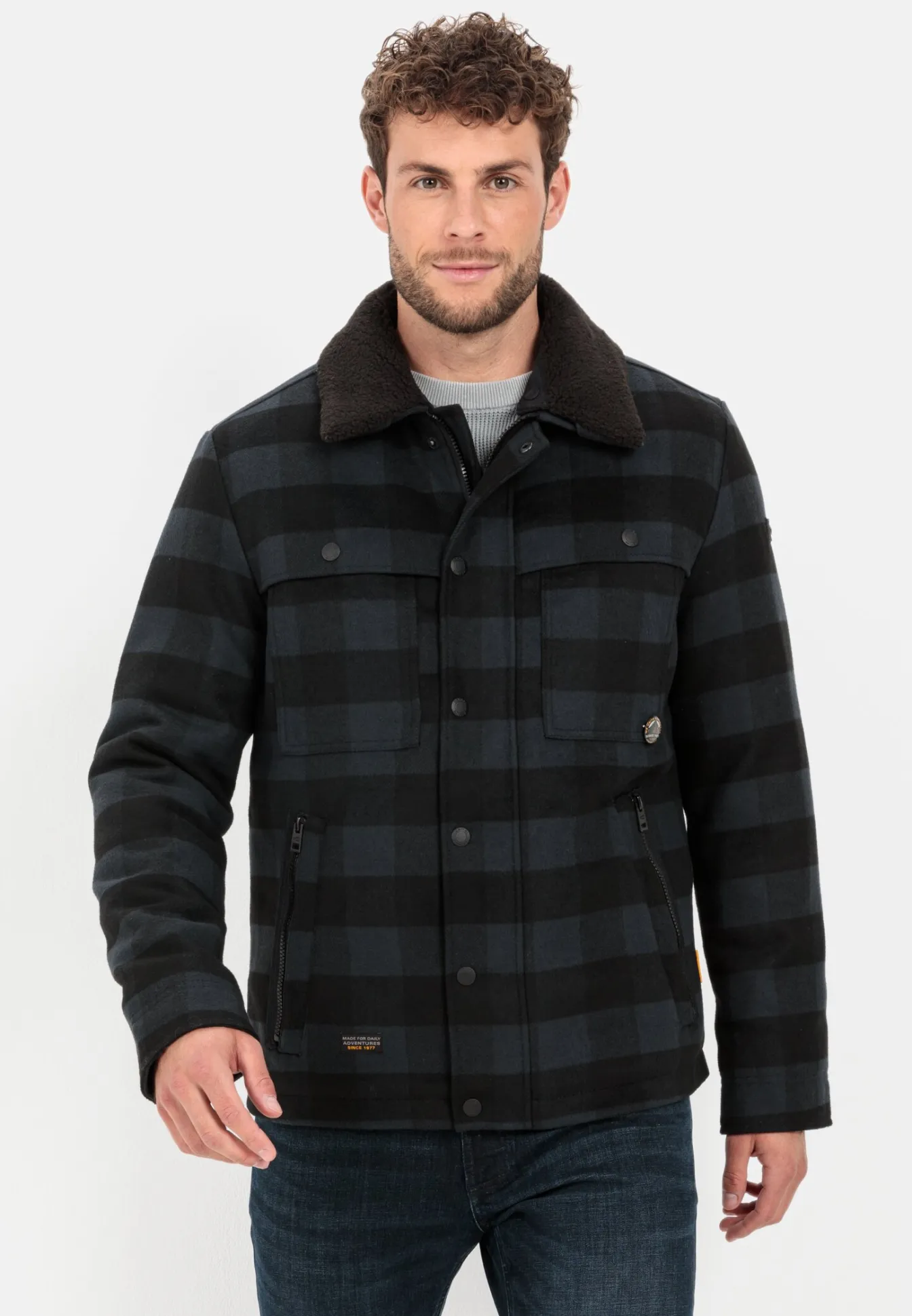 Herren Camel Active Jacken & Westen^Karierte Übergangsjacke mit abnehmbarem Teddykragen