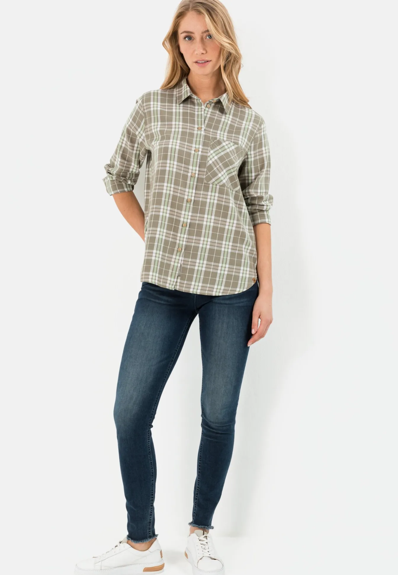 Damen Camel Active Blusen^Karobluse im Baumwoll-Leinen-Mix