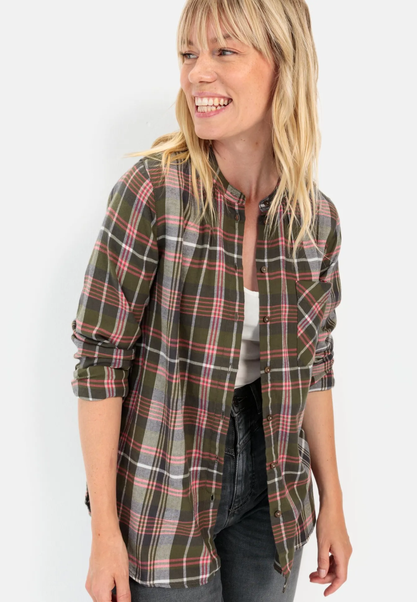 Damen Camel Active Blusen^Karobluse mit Stehkragen