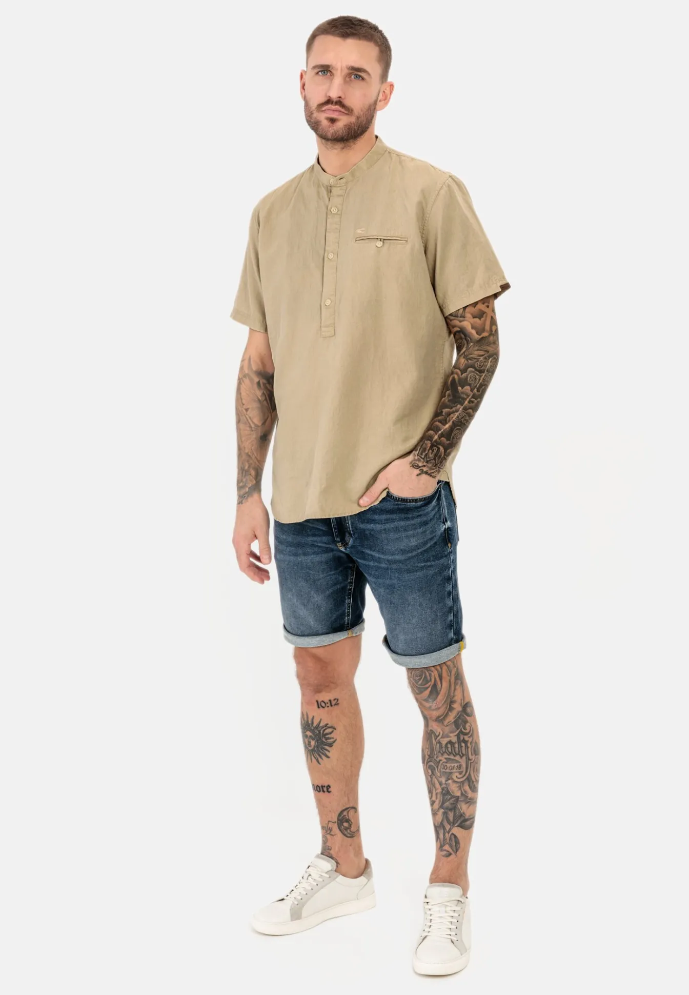 Herren Camel Active Hemden^Kurzarm Hemd aus einem Leinen-Baumwollmix