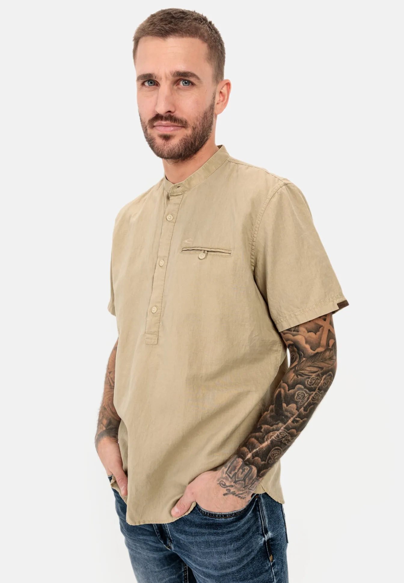 Herren Camel Active Hemden^Kurzarm Hemd aus einem Leinen-Baumwollmix
