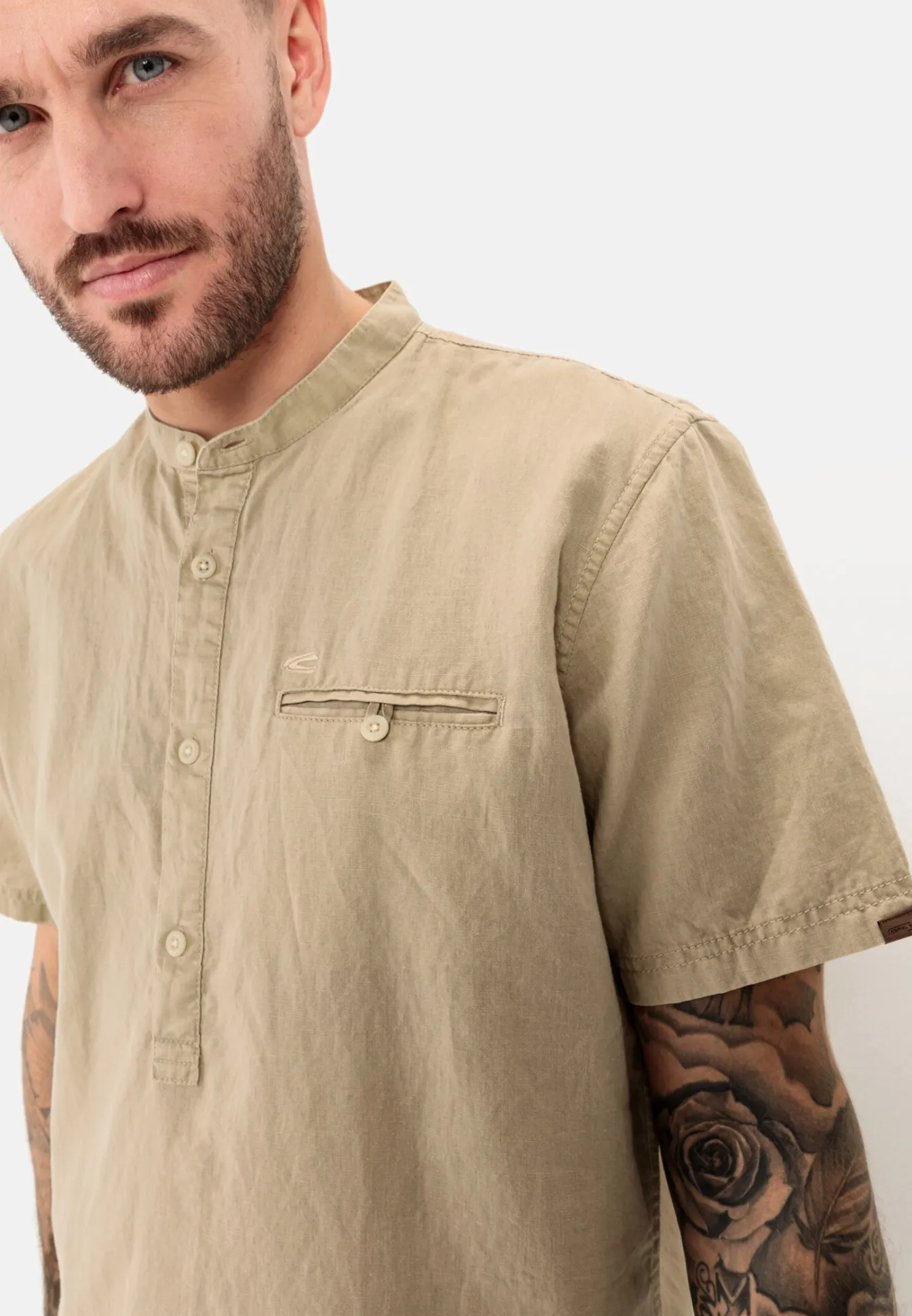 Herren Camel Active Hemden^Kurzarm Hemd aus einem Leinen-Baumwollmix