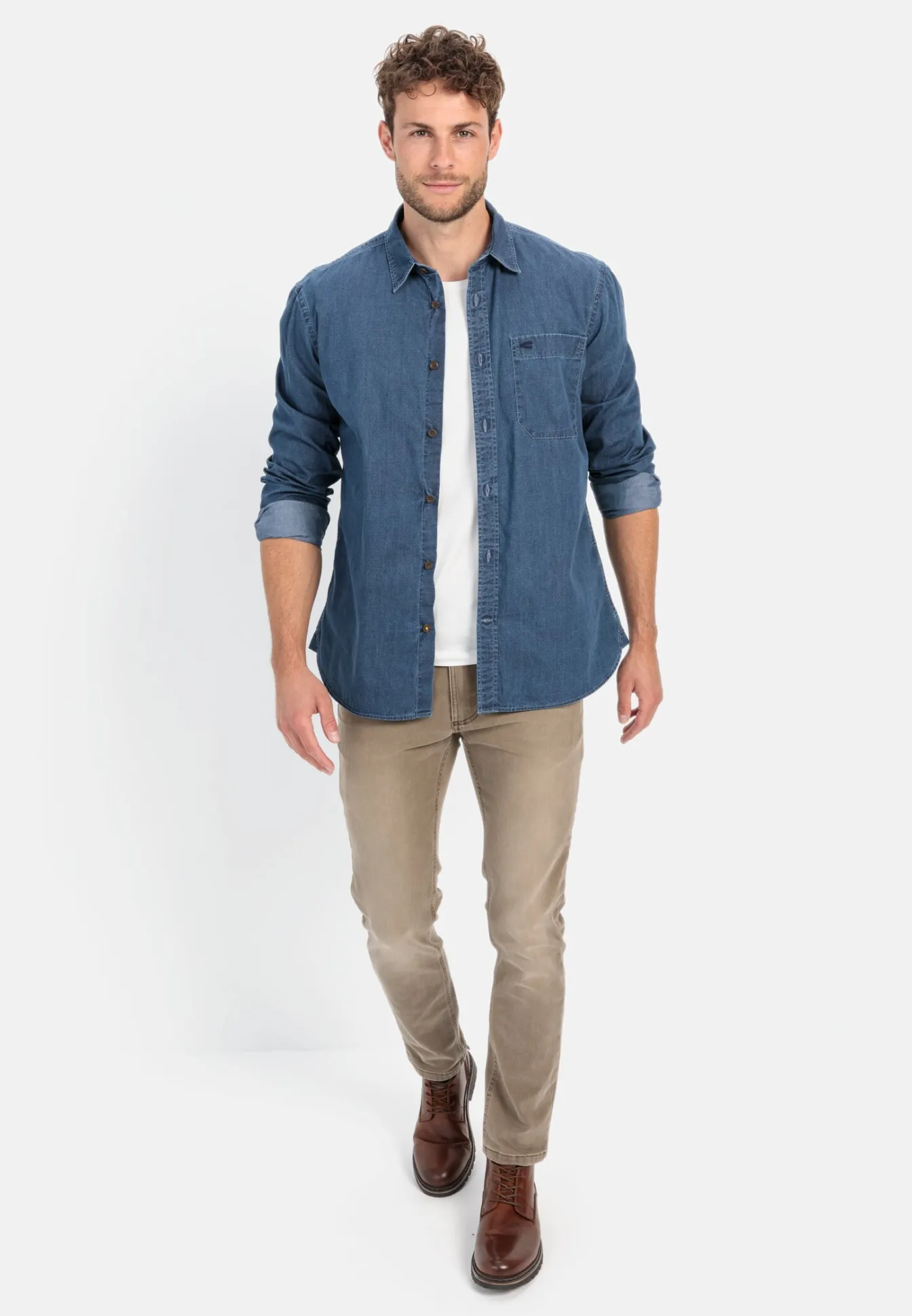 Herren Camel Active Hemden^Langarm Hemd in Denim-Optik