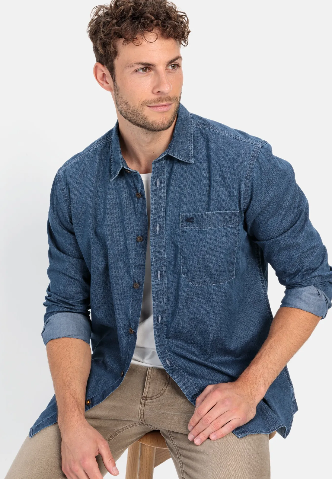 Herren Camel Active Hemden^Langarm Hemd in Denim-Optik