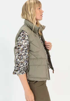 Damen Camel Active Blusen^Langarm Schlupfbluse mit Stehkragen