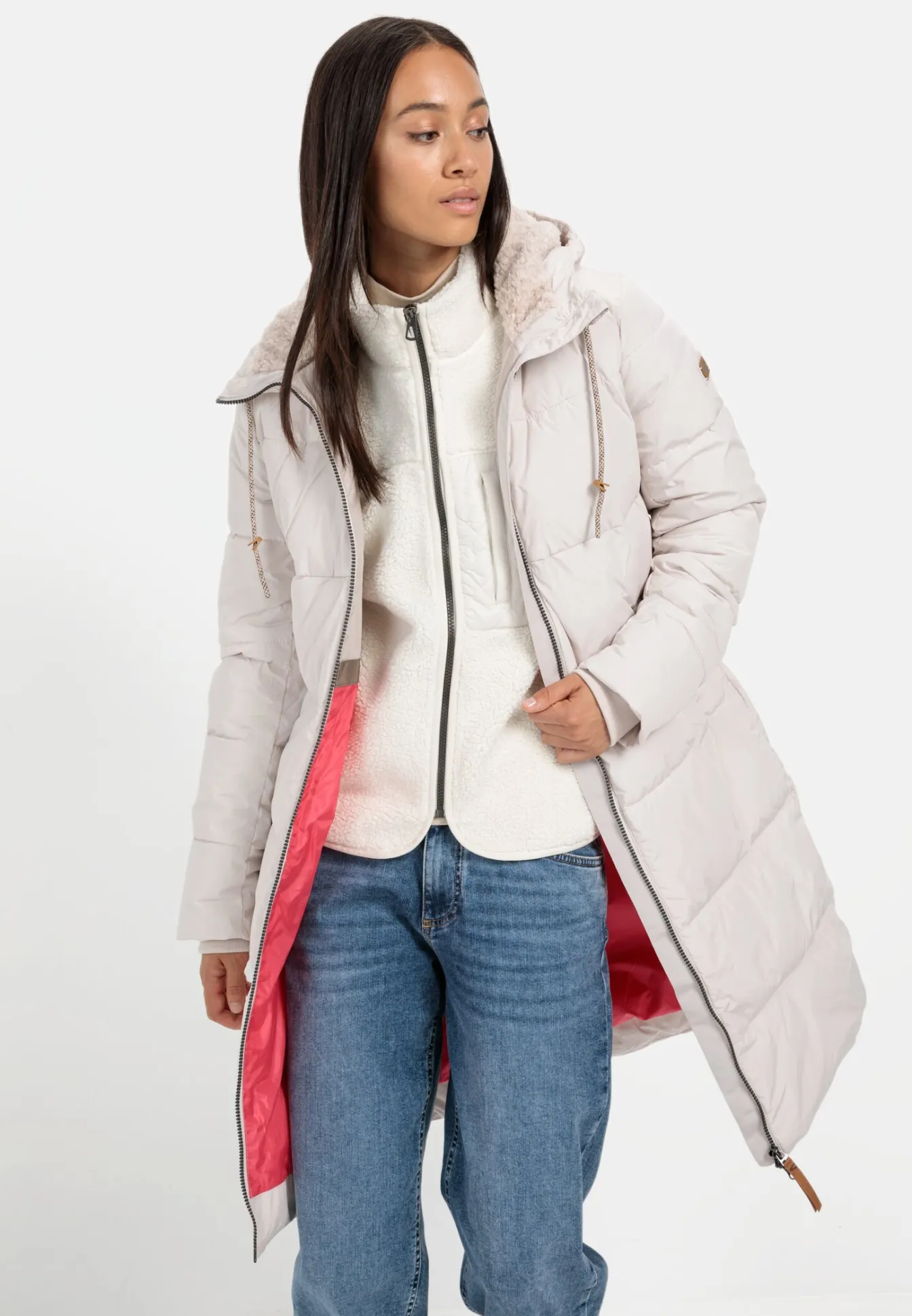 Damen Camel Active Jacken & Westen^Langer Puffermantel mit gefütterter Kapuze