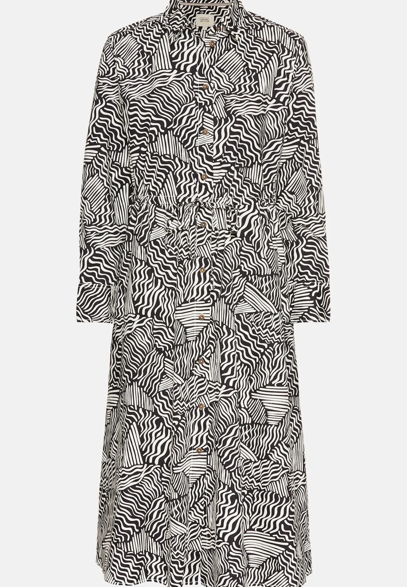 Damen Camel Active Kleider^Langes Hemdblusenkleid mit Allover-Print