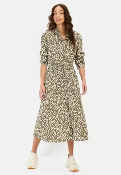 Damen Camel Active Kleider^Langes Hemdblusenkleid mit Allover-Print