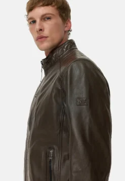 Herren Camel Active Jacken & Westen^Leder Bikerjacke mit Stehkragen
