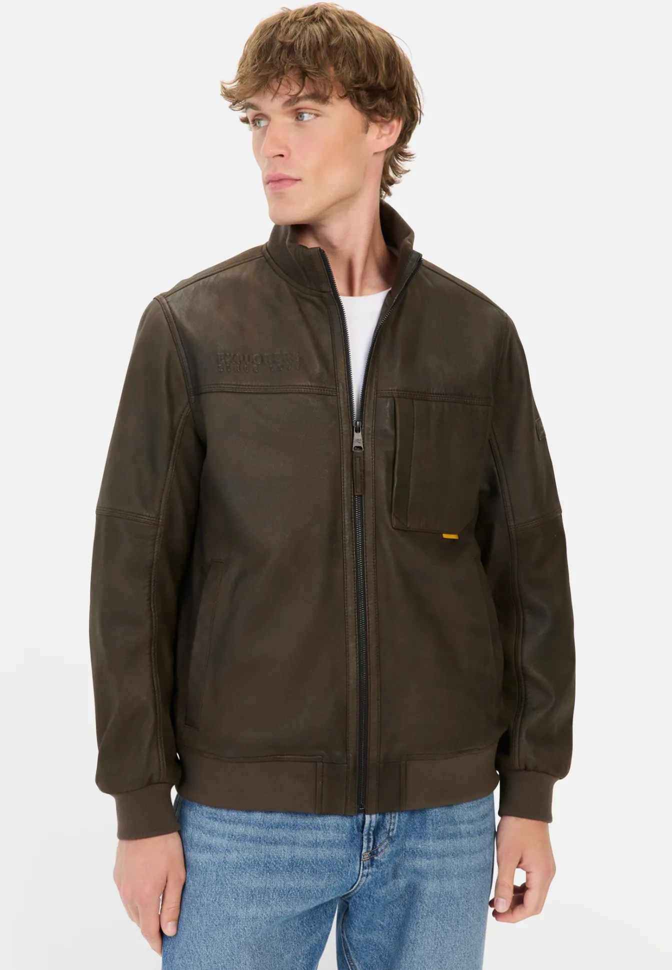 Herren Camel Active Jacken & Westen^Lederjacke mit Bomberkragen