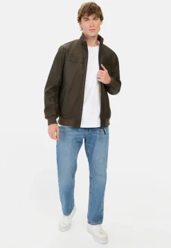 Herren Camel Active Jacken & Westen^Lederjacke mit Bomberkragen