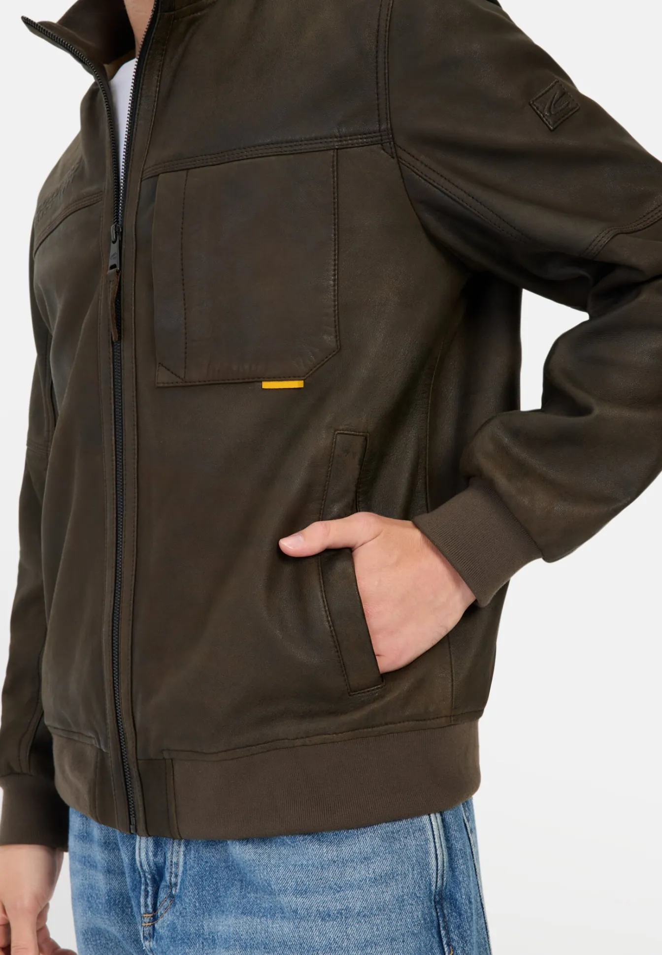 Herren Camel Active Jacken & Westen^Lederjacke mit Bomberkragen