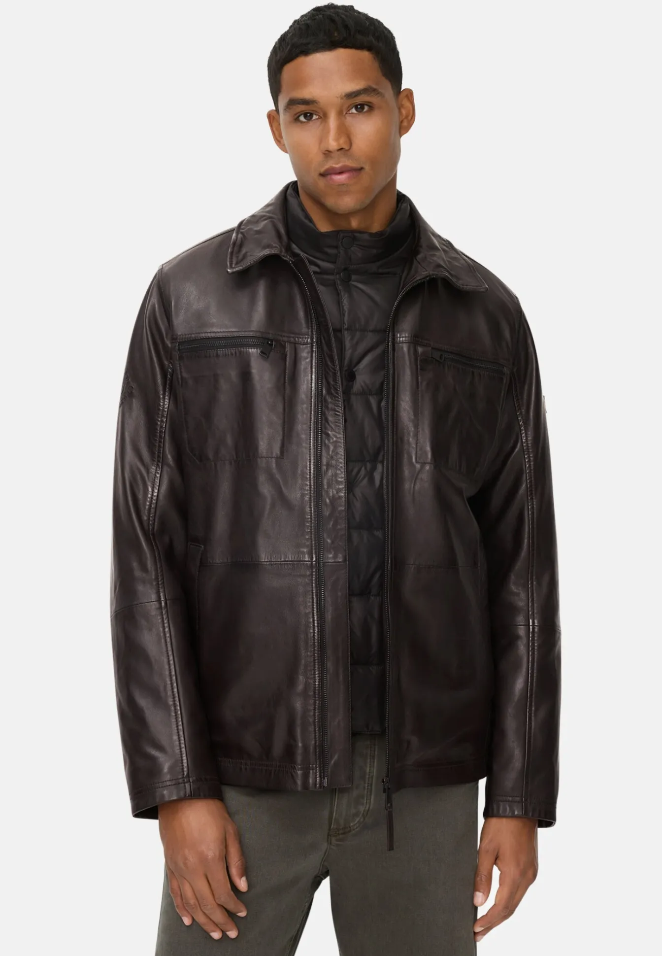 Herren Camel Active Jacken & Westen^Lederjacke mit Steppfutter