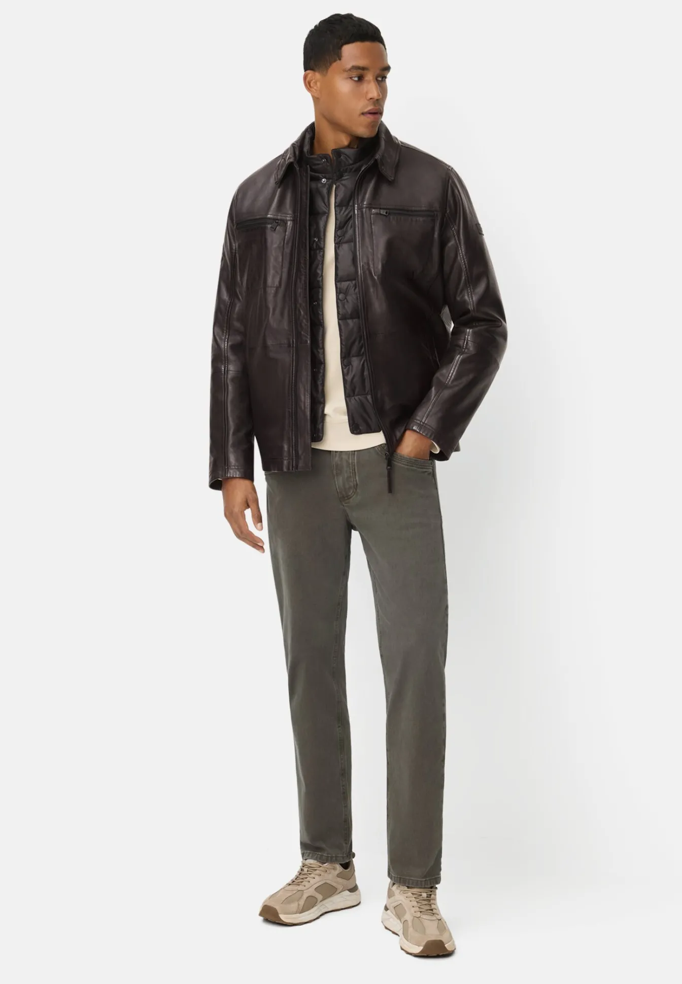 Herren Camel Active Jacken & Westen^Lederjacke mit Steppfutter
