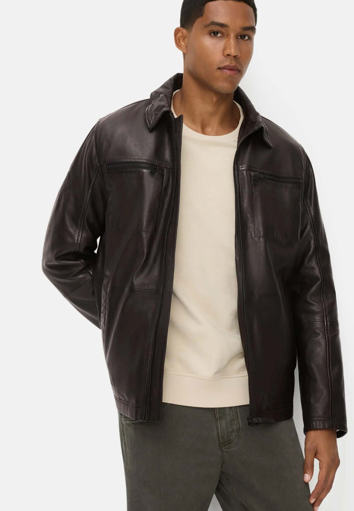 Herren Camel Active Jacken & Westen^Lederjacke mit Steppfutter