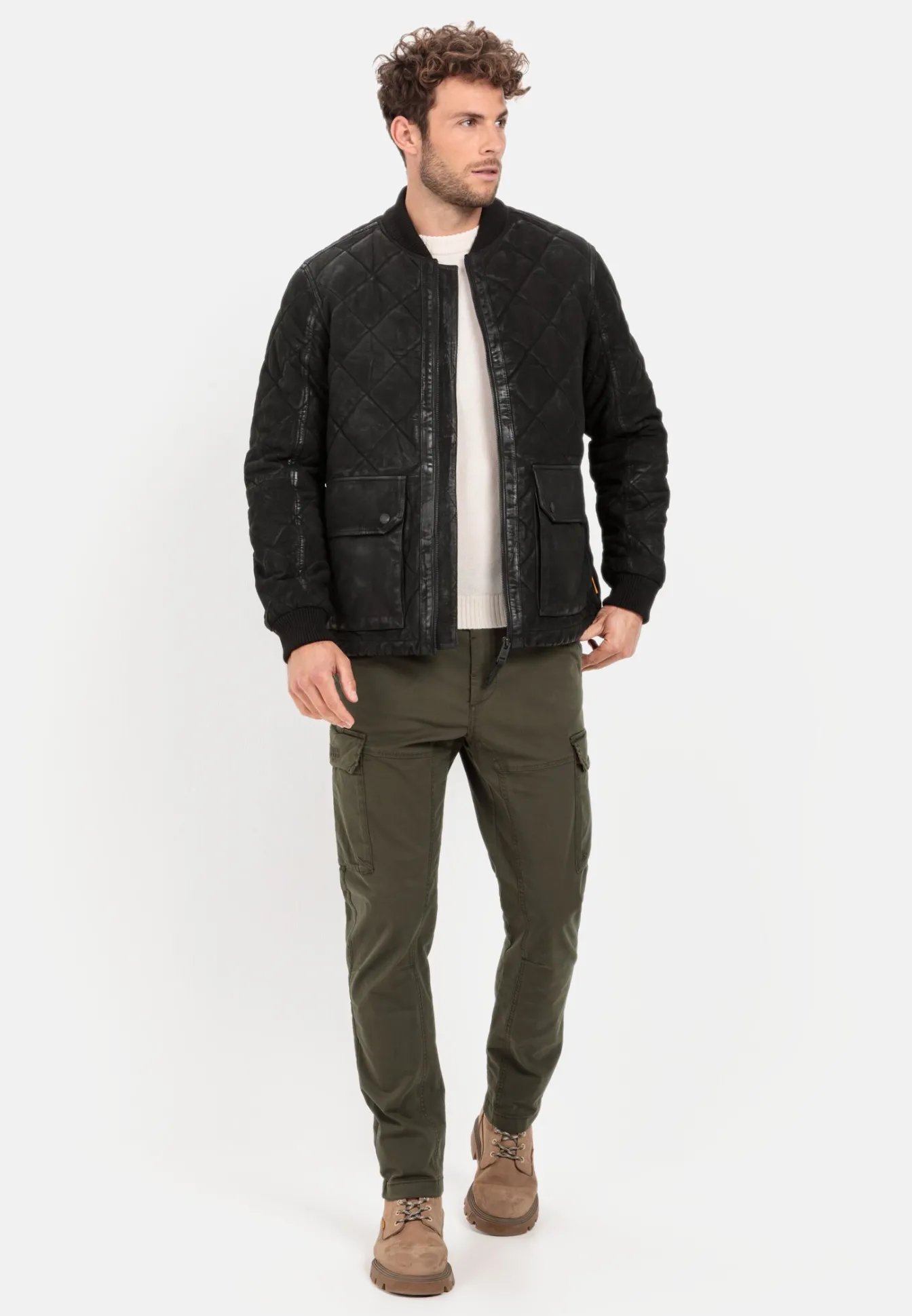 Herren Camel Active Jacken & Westen^Leder-Steppjacke mit Strickkragen