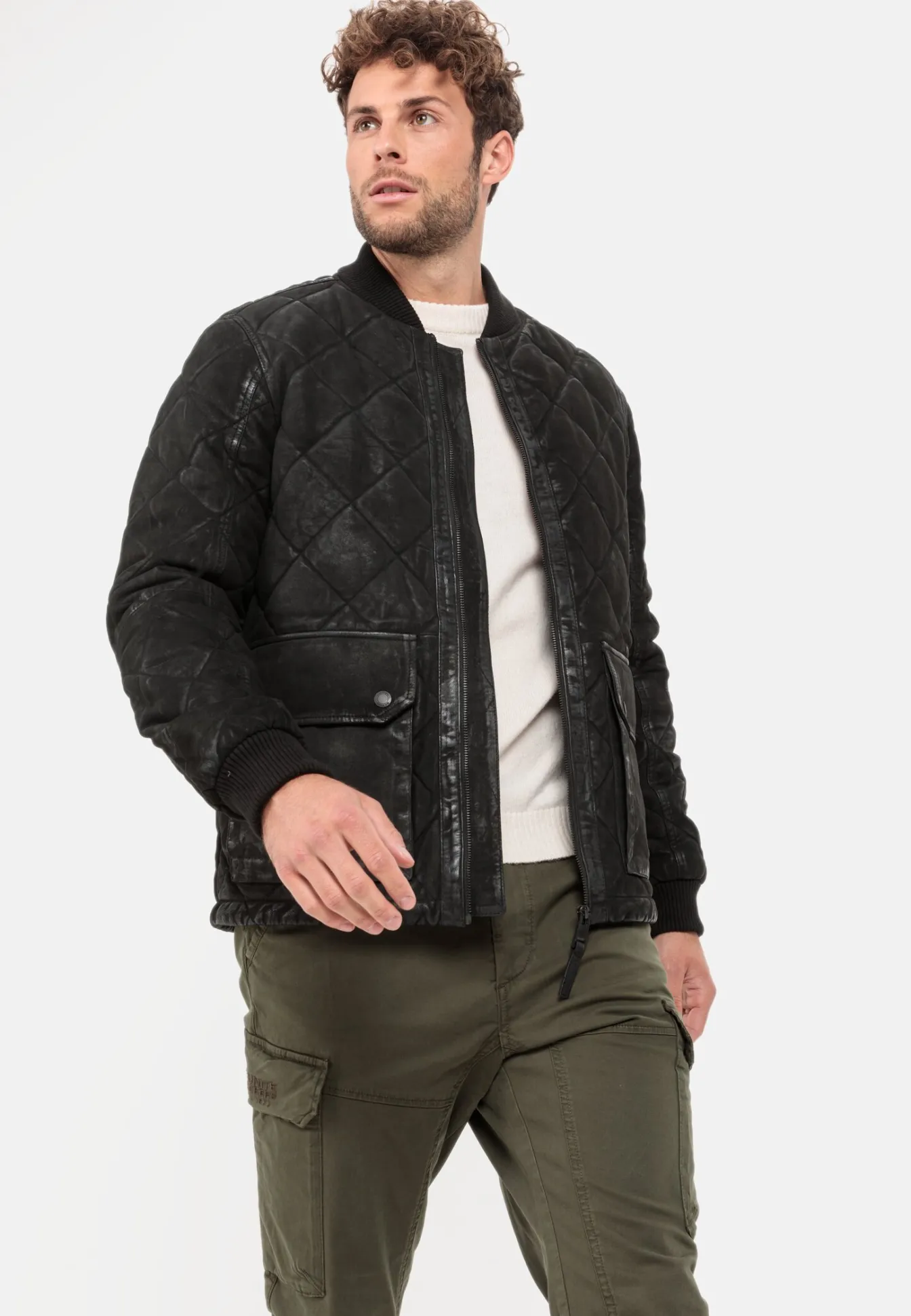 Herren Camel Active Jacken & Westen^Leder-Steppjacke mit Strickkragen