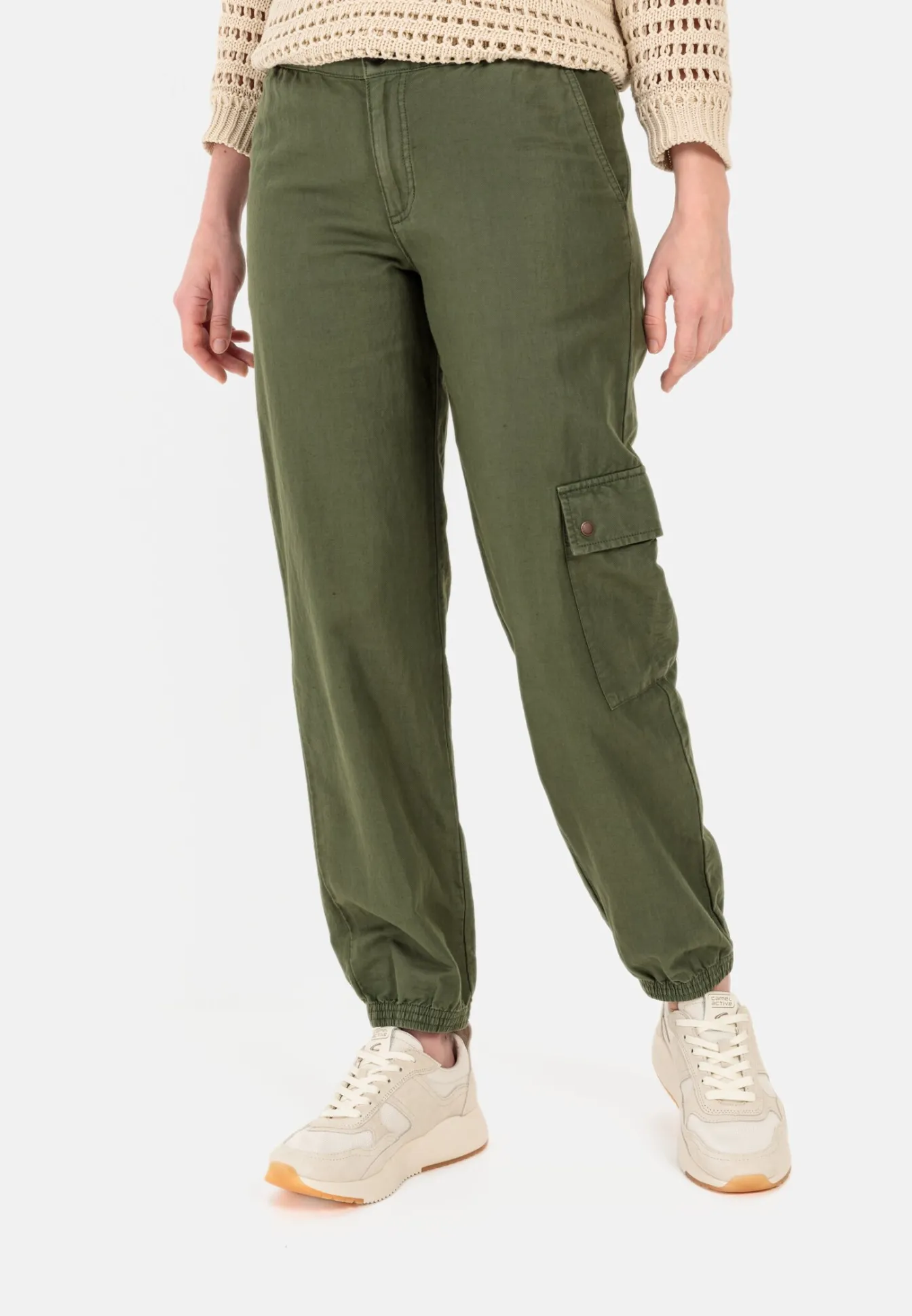 Damen Camel Active Hosen^Loose Fit Cargo aus einem Baumwoll-Leinenmix