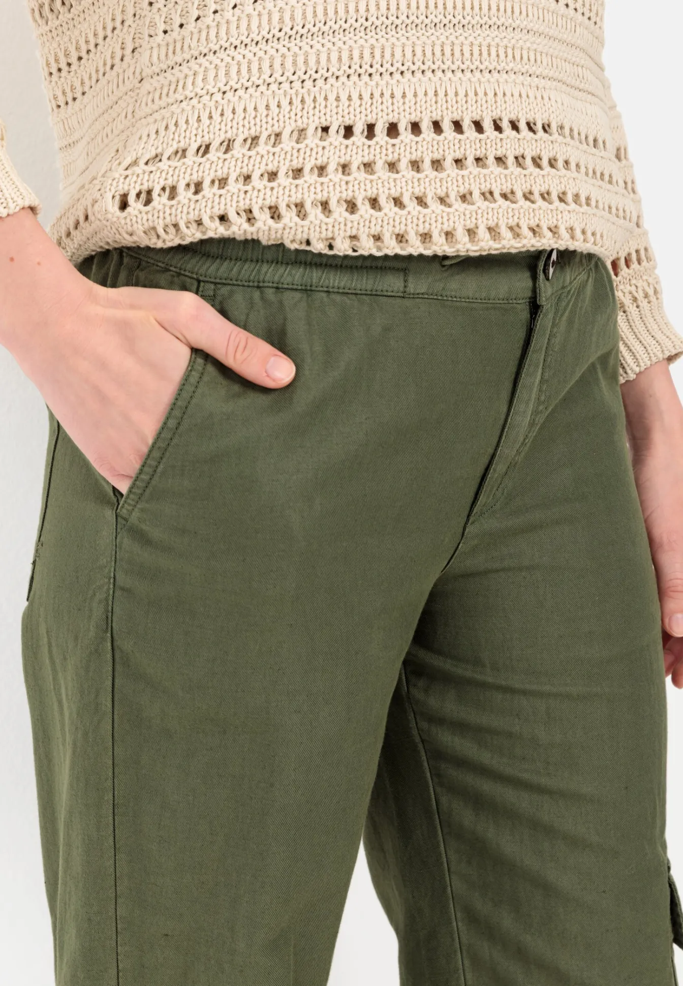 Damen Camel Active Hosen^Loose Fit Cargo aus einem Baumwoll-Leinenmix