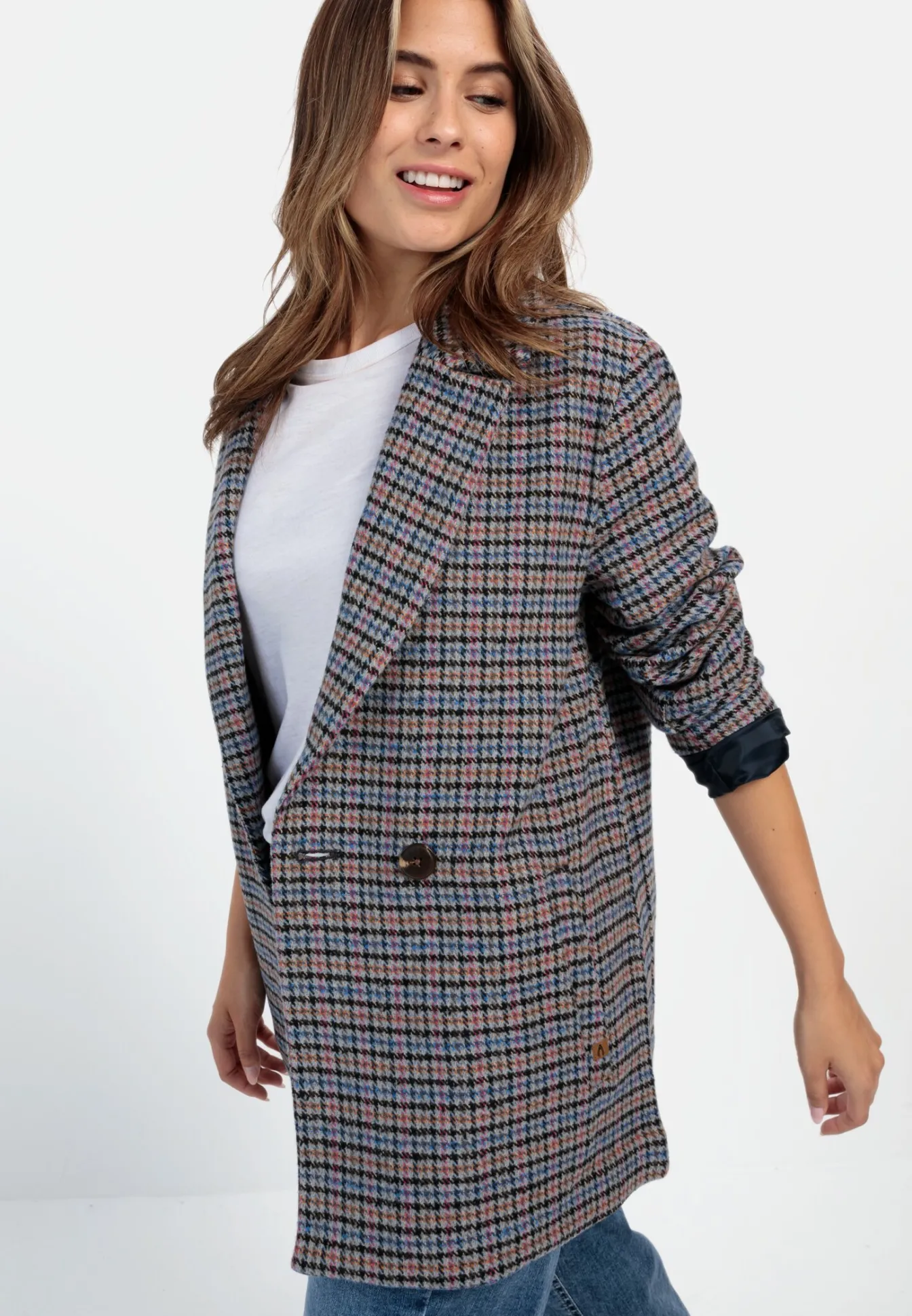 Damen Camel Active Jacken & Westen^Oversized Blazer mit kariertem Muster
