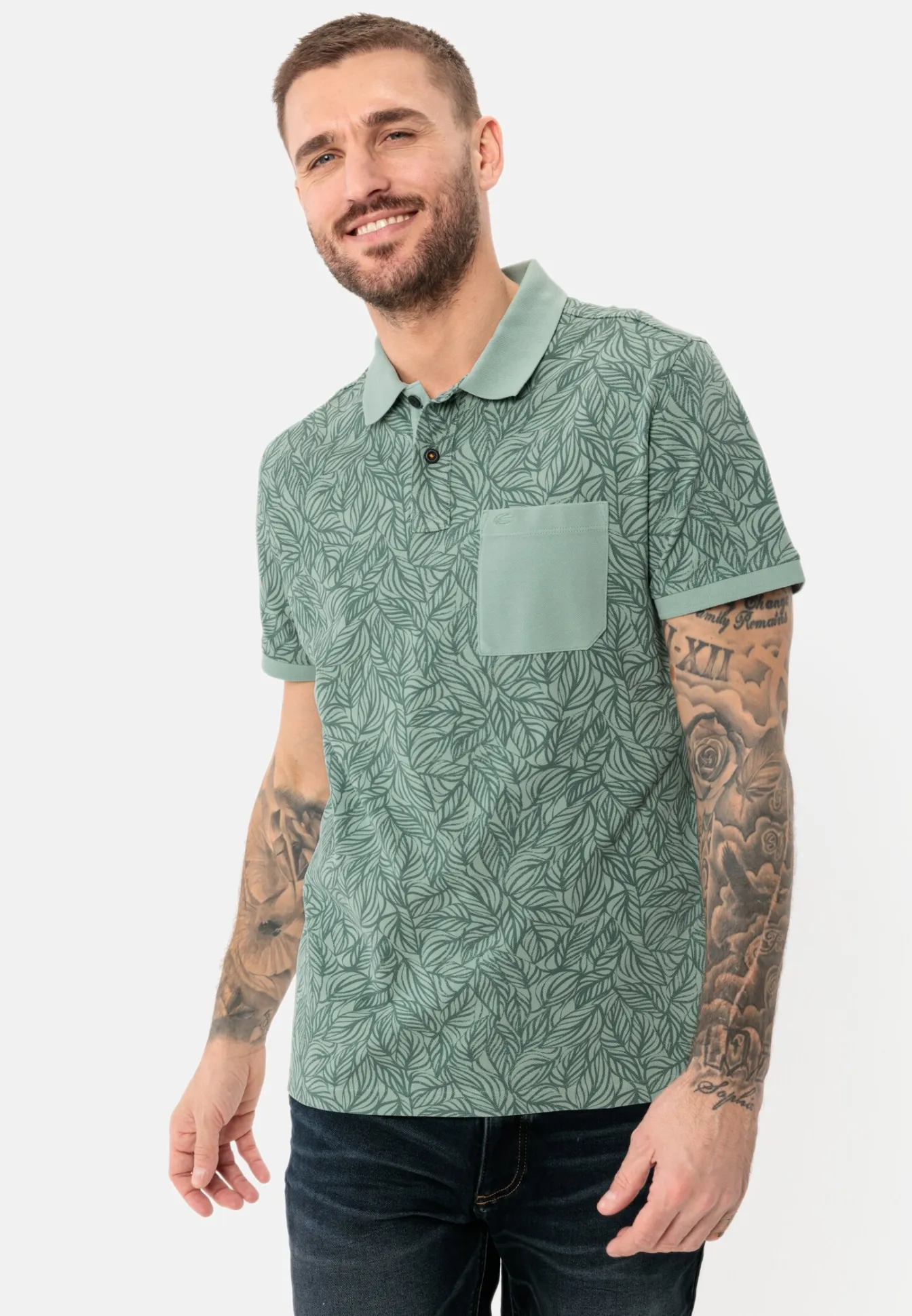 Herren Camel Active T-Shirts & Polos^Piqué Poloshirt mit floralem Allover-Print