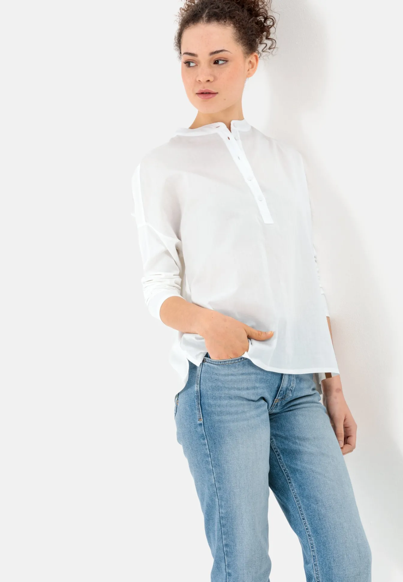 Damen Camel Active Blusen^Schlupfbluse mit Jerseyeinsatz
