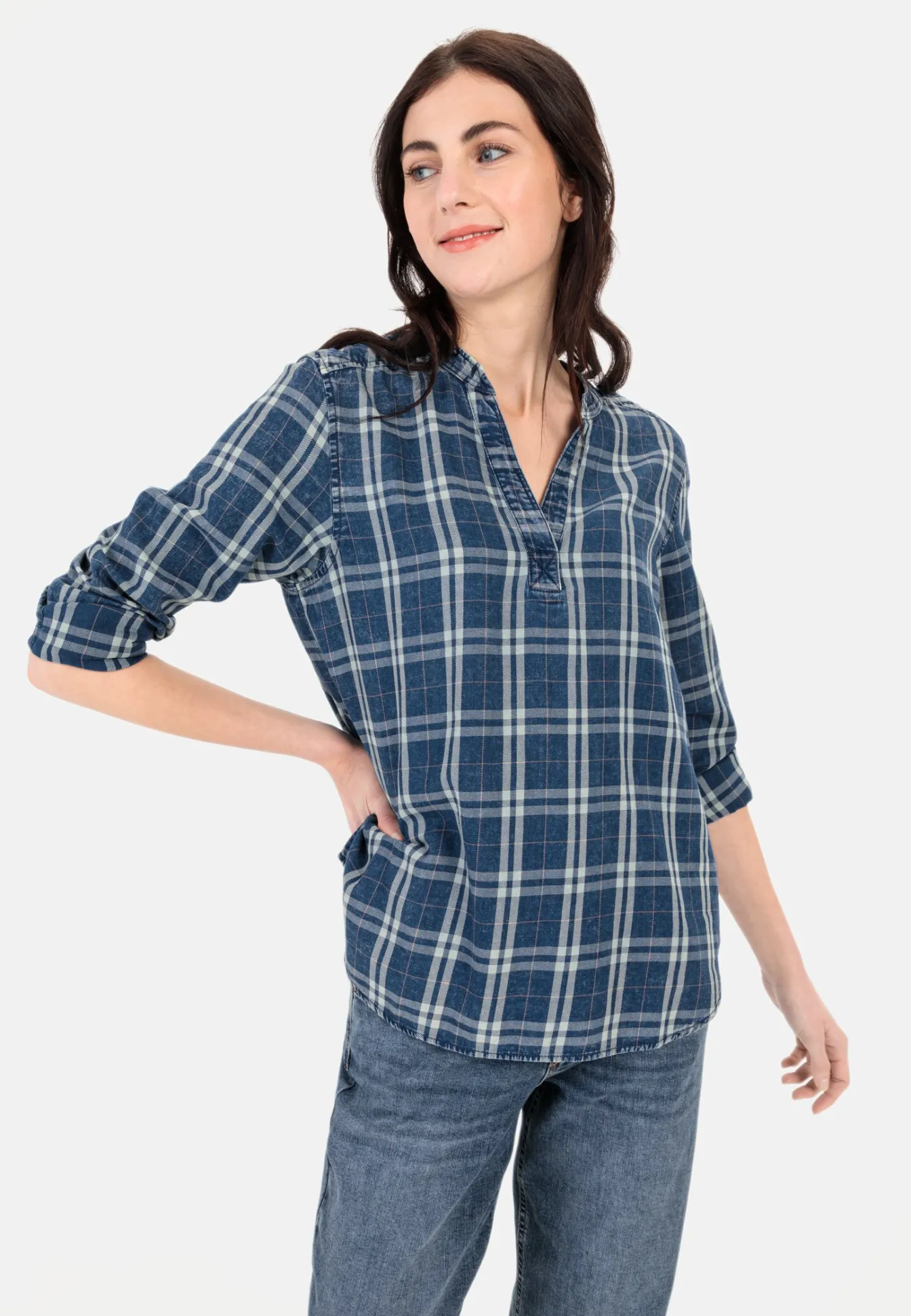 Damen Camel Active Blusen^Schlupfbluse mit Stehkragen