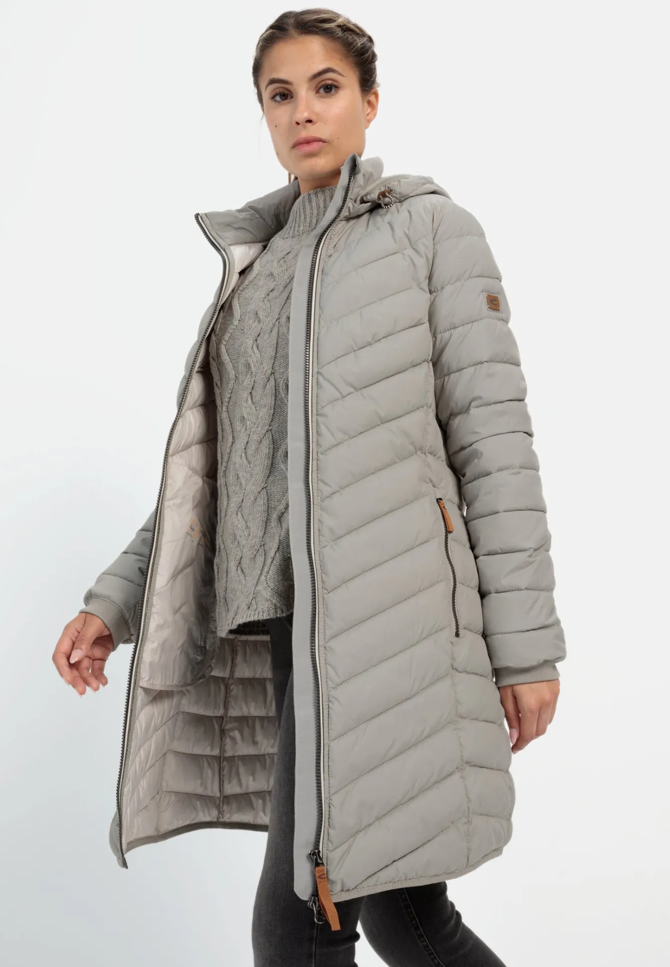 Damen Camel Active Jacken & Westen^Steppmantel mit Fischgrat-Muster