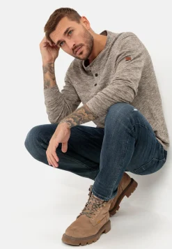 Herren Camel Active T-Shirts & Polos|Pullover & Cardigan^Strick Henleyshirt aus reiner Baumwolle