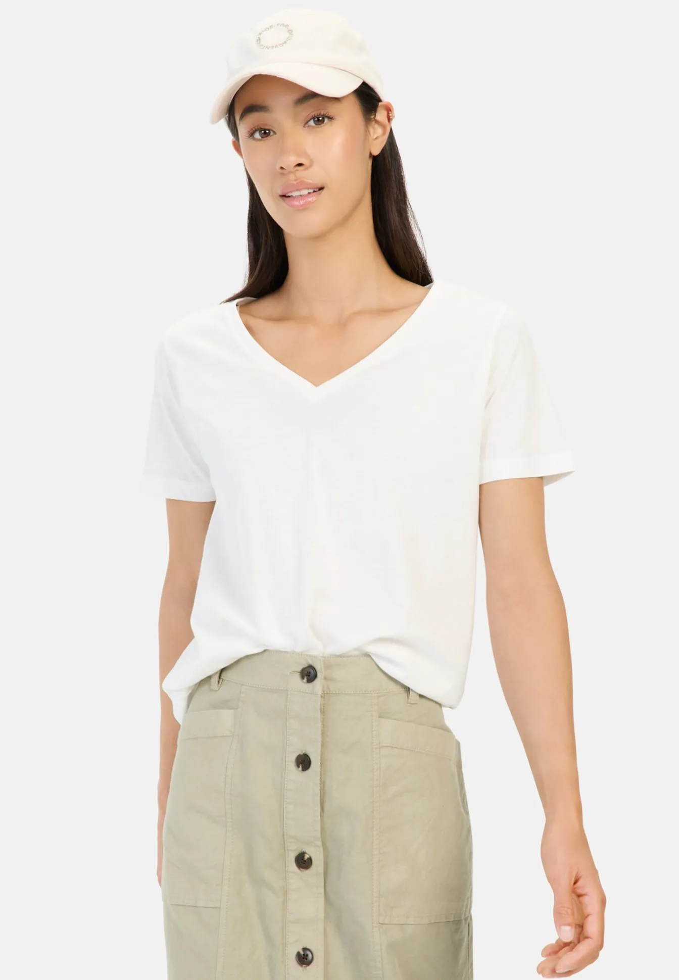 Damen Camel Active T-Shirts & Polos^T-Shirt mit V-Ausschnitt aus reiner Baumwolle