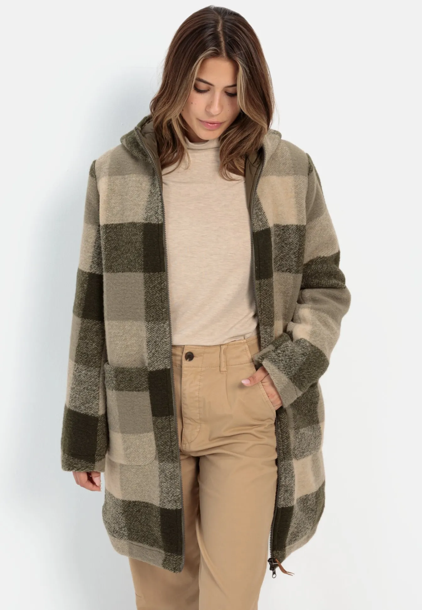 Damen Camel Active Jacken & Westen^Wollmantel mit Kapuze